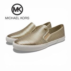 Michael Kors Metallic Gold KEATON Womens Leather Loafers / Slip-ons, NEW